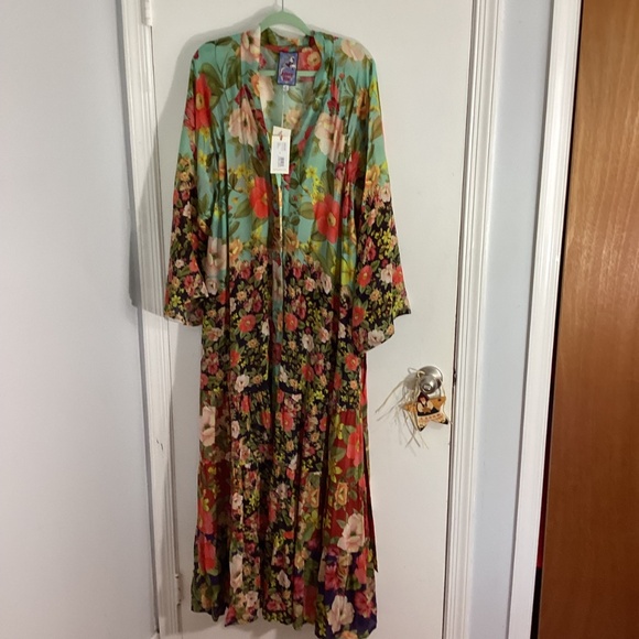NWT JOHNNY WAS PLUS 3X  BURKE KIMONO  MAXI DRESS FLORAL TIRED MSRP 515.00 - Picture 13 of 14
